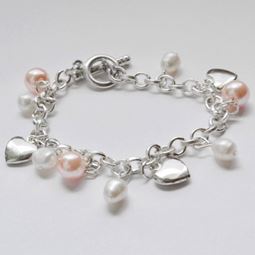 Armband - Armband Sötvattenspärlor och hjärtan